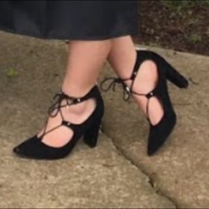 Off Broadway Black Lace Up Heels
